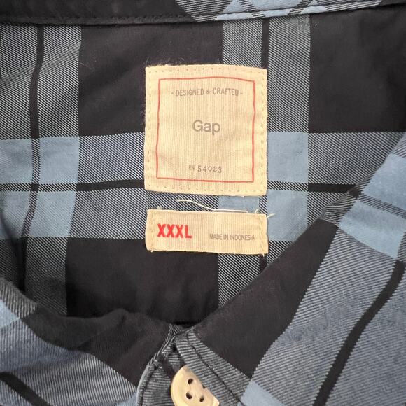 Gap Men’s Navy Blue Plaid Button Down Long Sleeve Cotton Shirt - SIZE XXXL - Picture 4 of 7